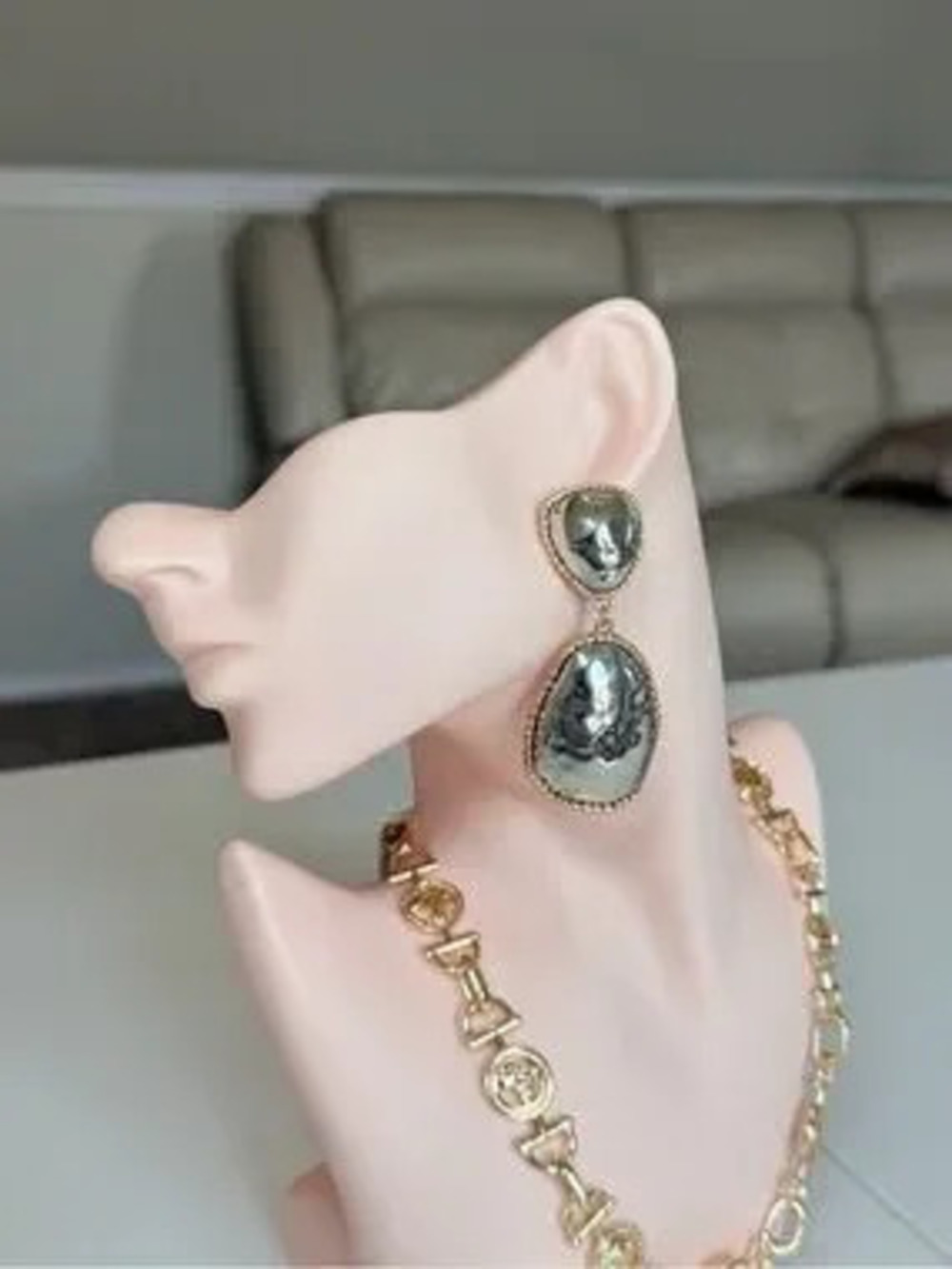 Gold-Tone Drop Earrings with Silver Mirror Accents